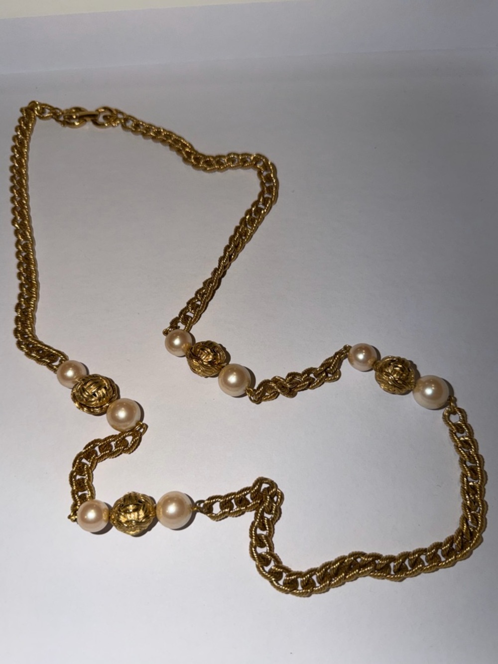 Vintage Givenchy Gold-Tone & Faux Pearl Haute Couture Runway 80’s Long Necklace